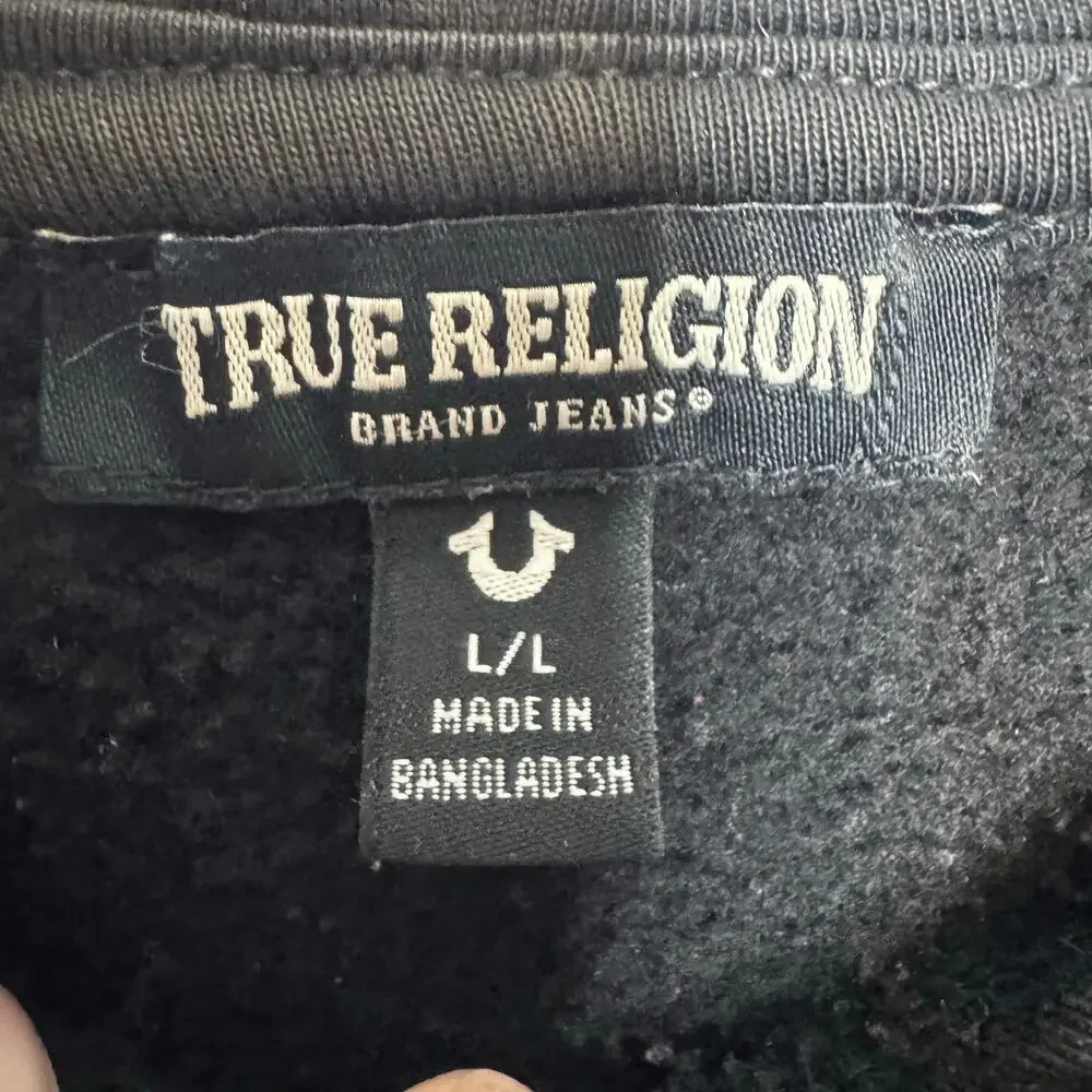 True Religion Black Zip Hoodie Buddha Guitar Logo Men’s L Large Streetwear